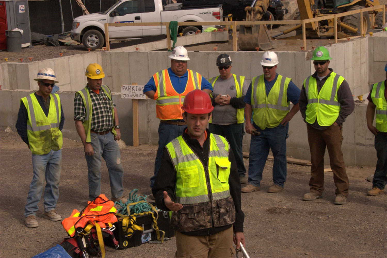 A representative of Guardian Fall Protection gave a presentation on the devices for anchoring/tying off.