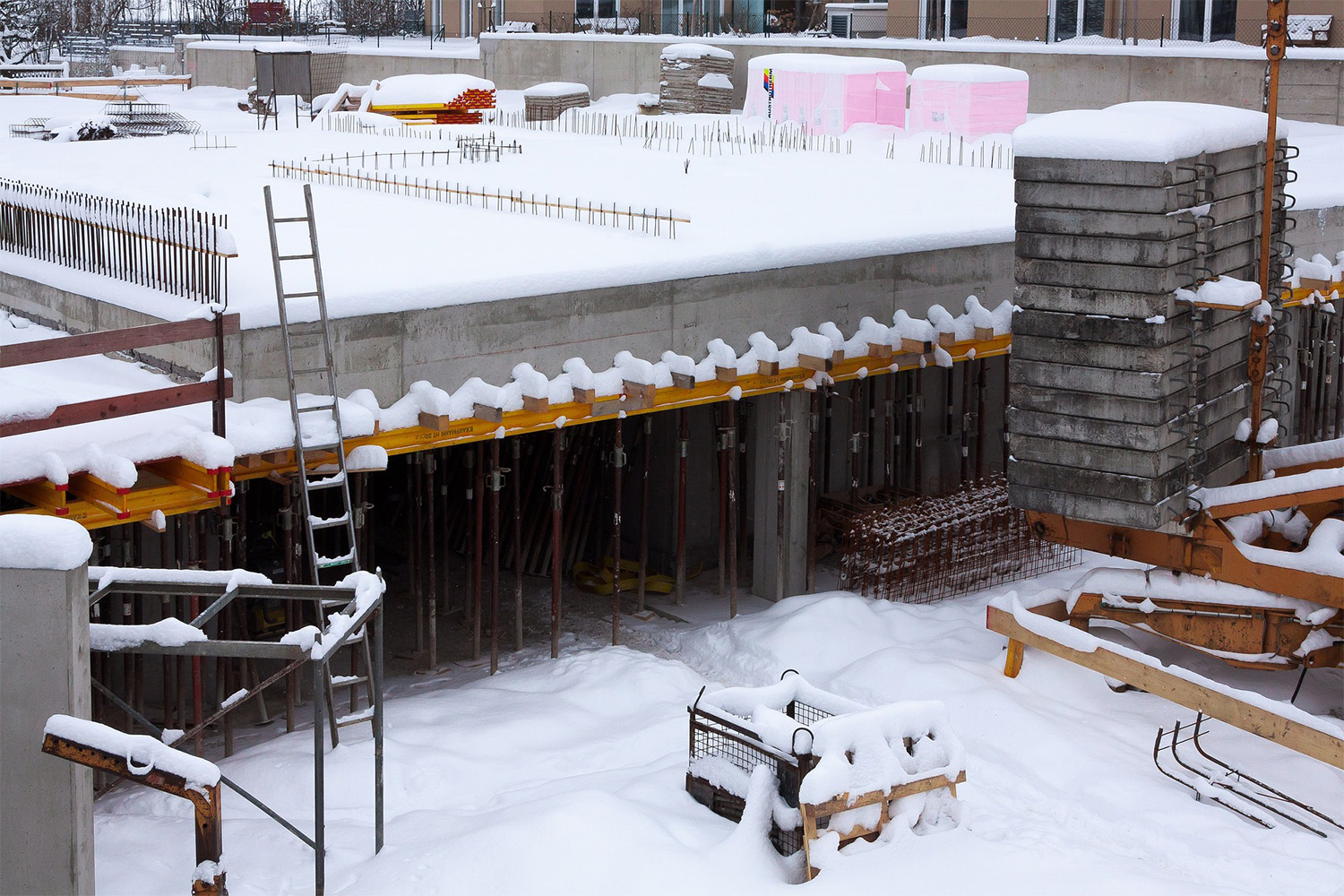 snow-covered construction site