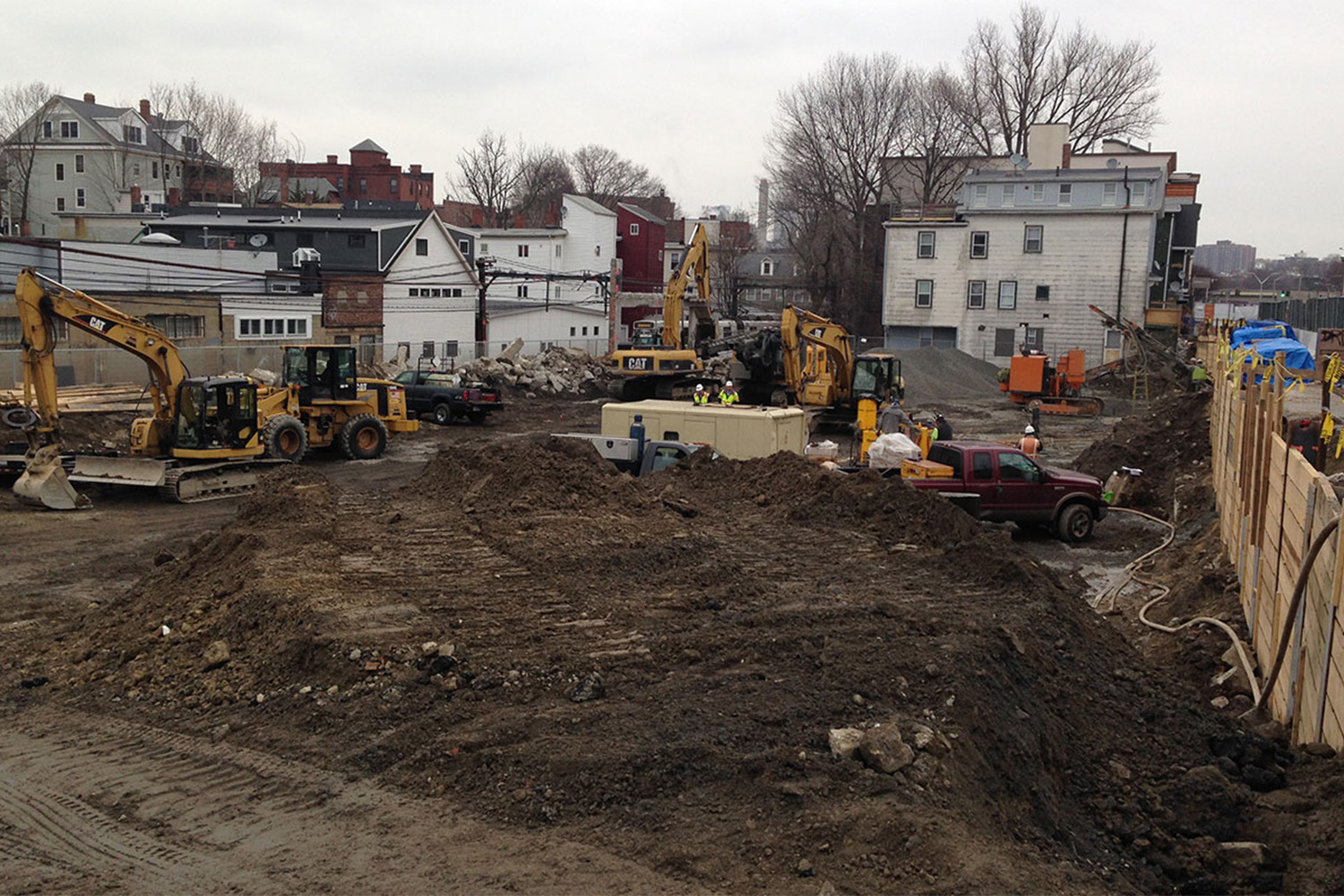 image of the Homewood Suites site,  now that demolition has been completed and the pouring of the concrete foundation has started.