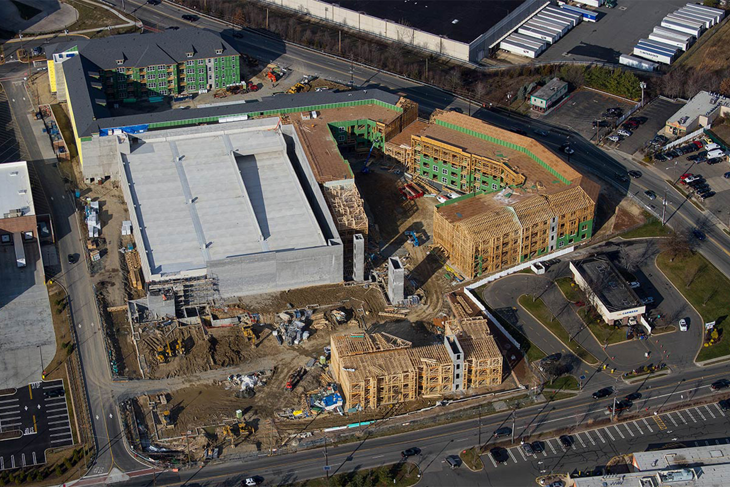 aerial view of the Brookside Square site, under construction