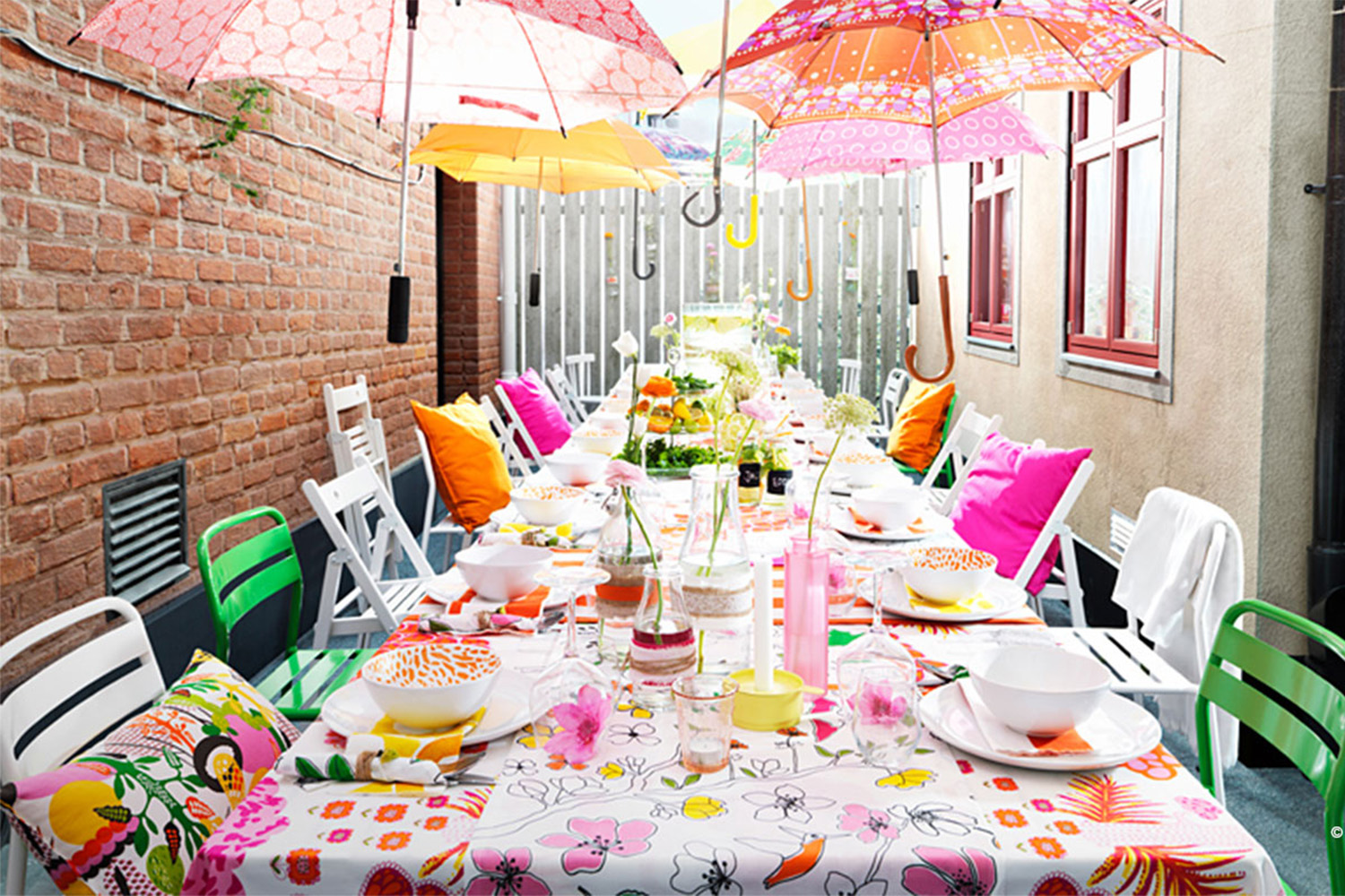 bright summer dining area outside 
