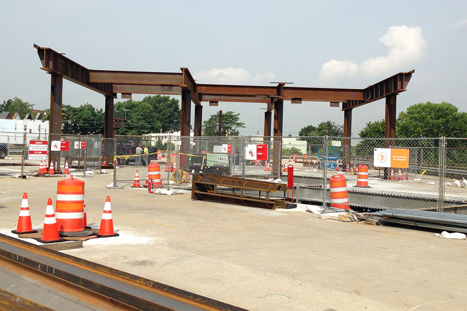 steel structure seen at the 3 Journal Square construction site