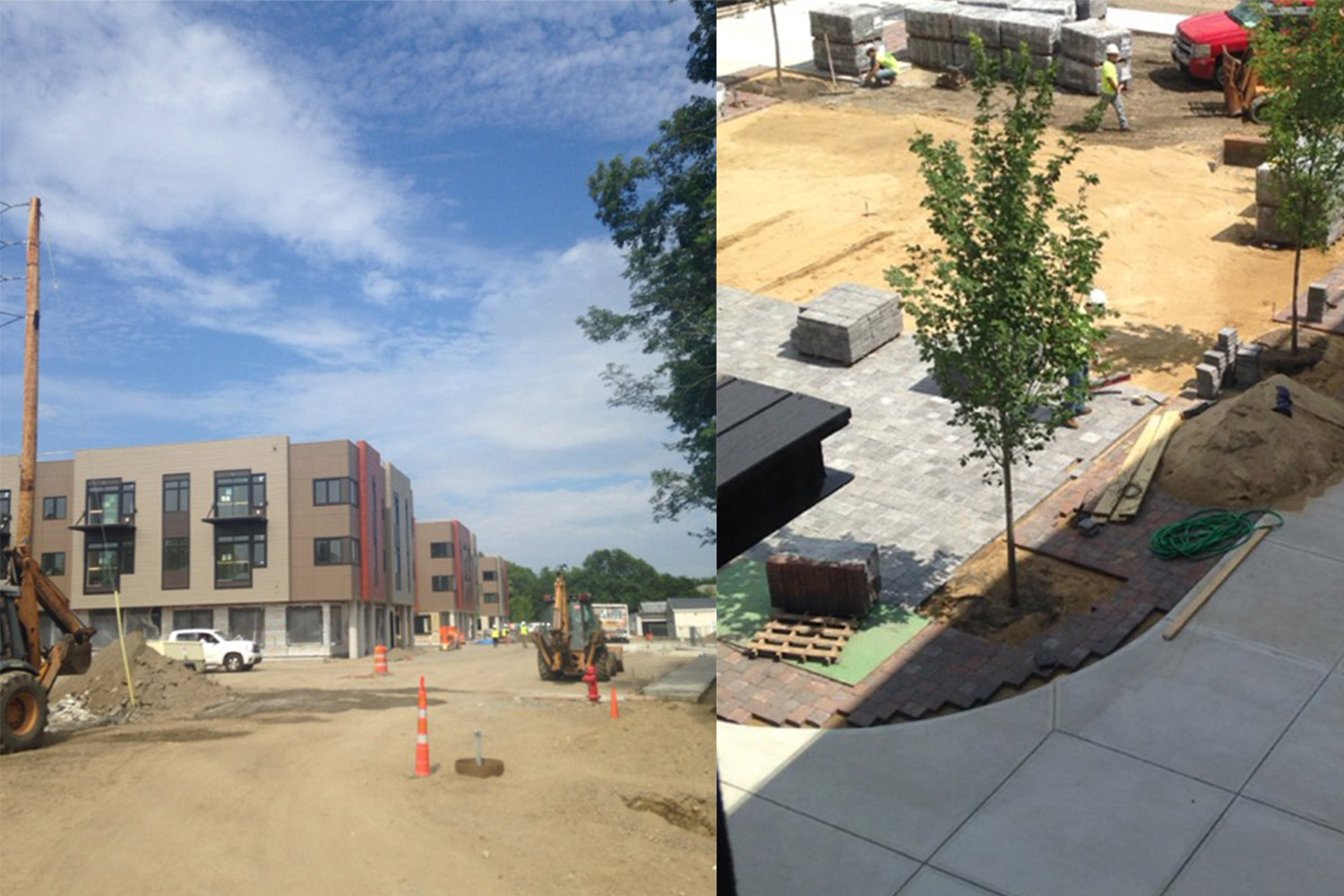 2 images of the Brookside Square construction site