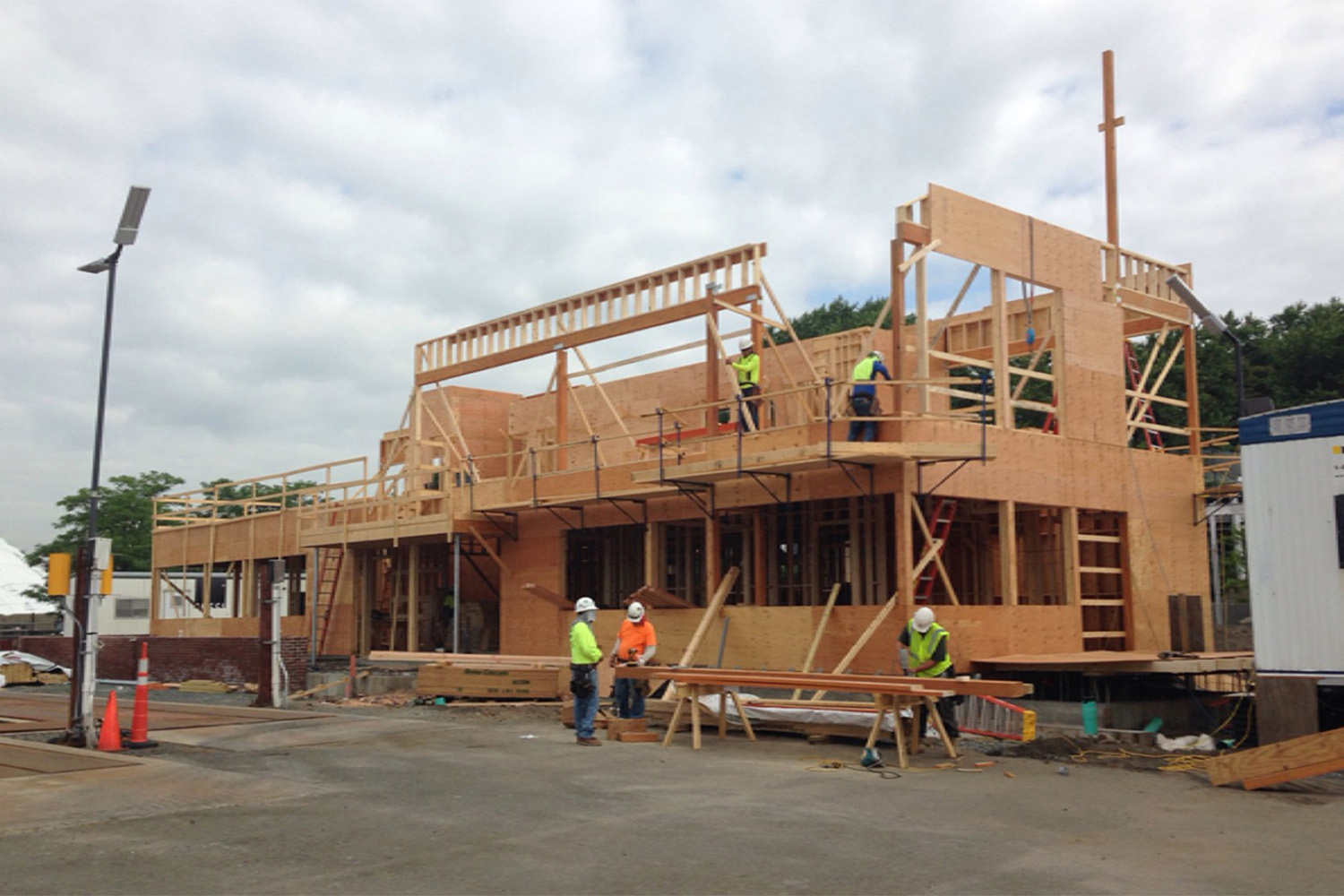 lumber installation for framing, seen at the Rock Chapel marine construction site