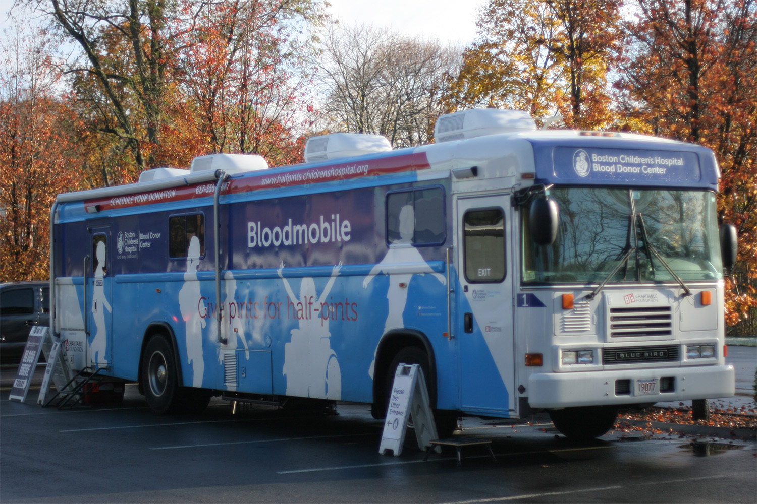 blue blood donation bus