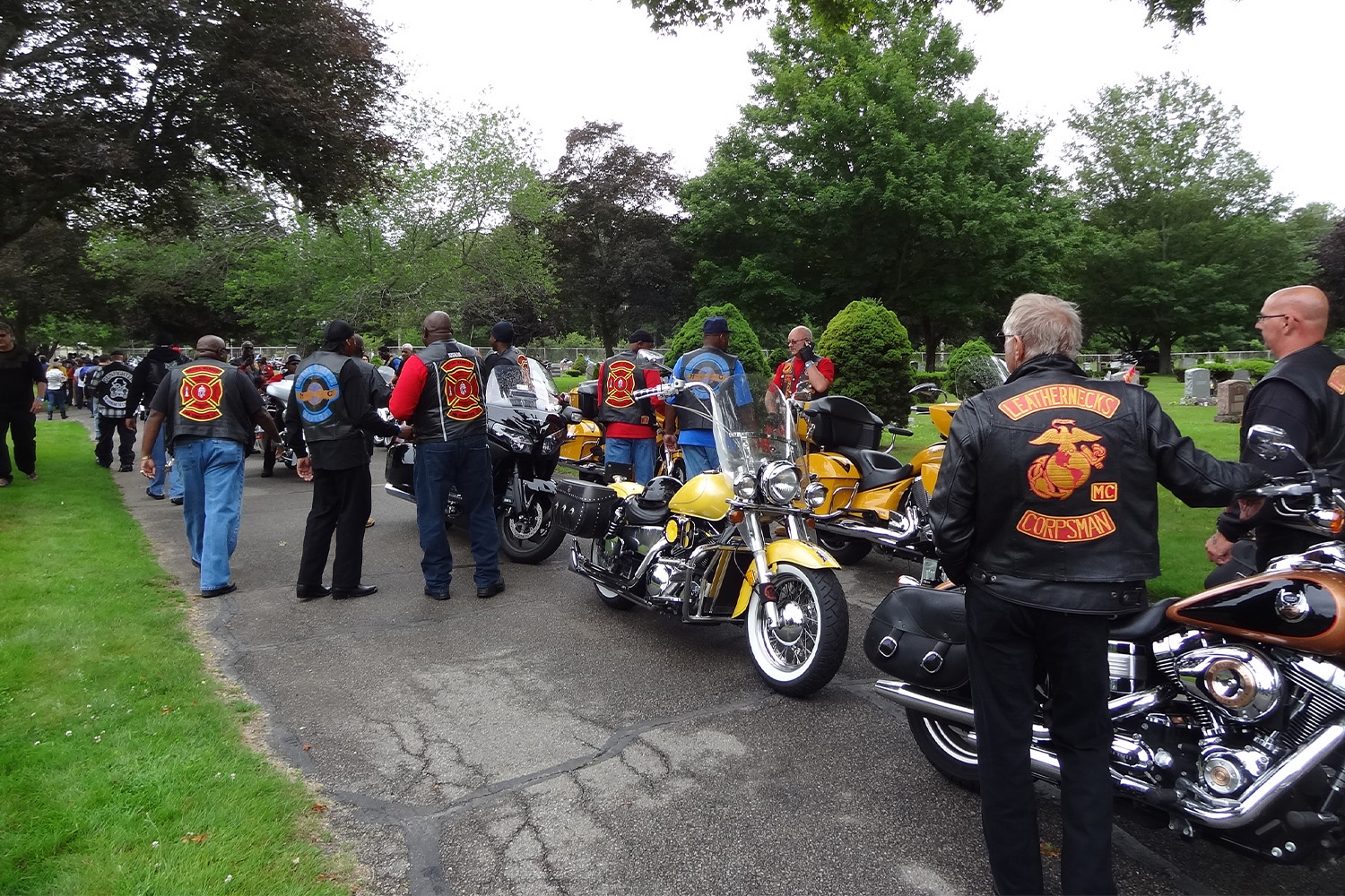 Bikers on the road, waiting to ride off 