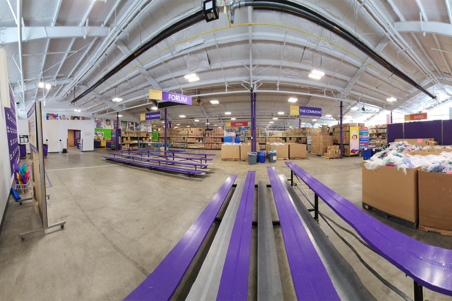 panorama of the Cradles to Crayons Giving Factory in Newton