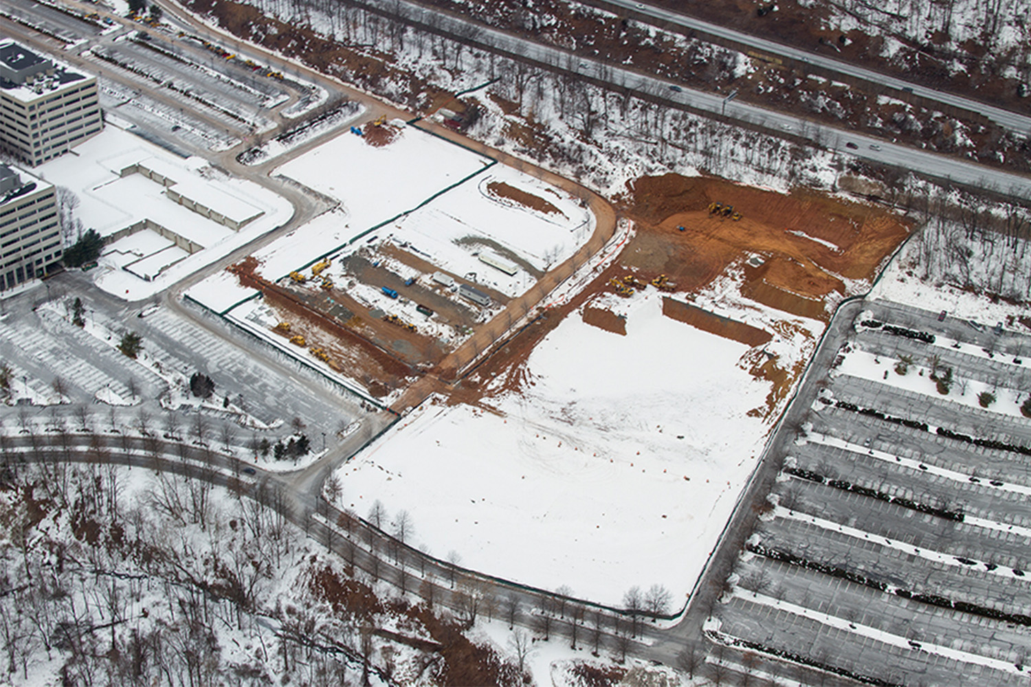 aerial view of Berkeley heights hotel location, on groundbreaking day 