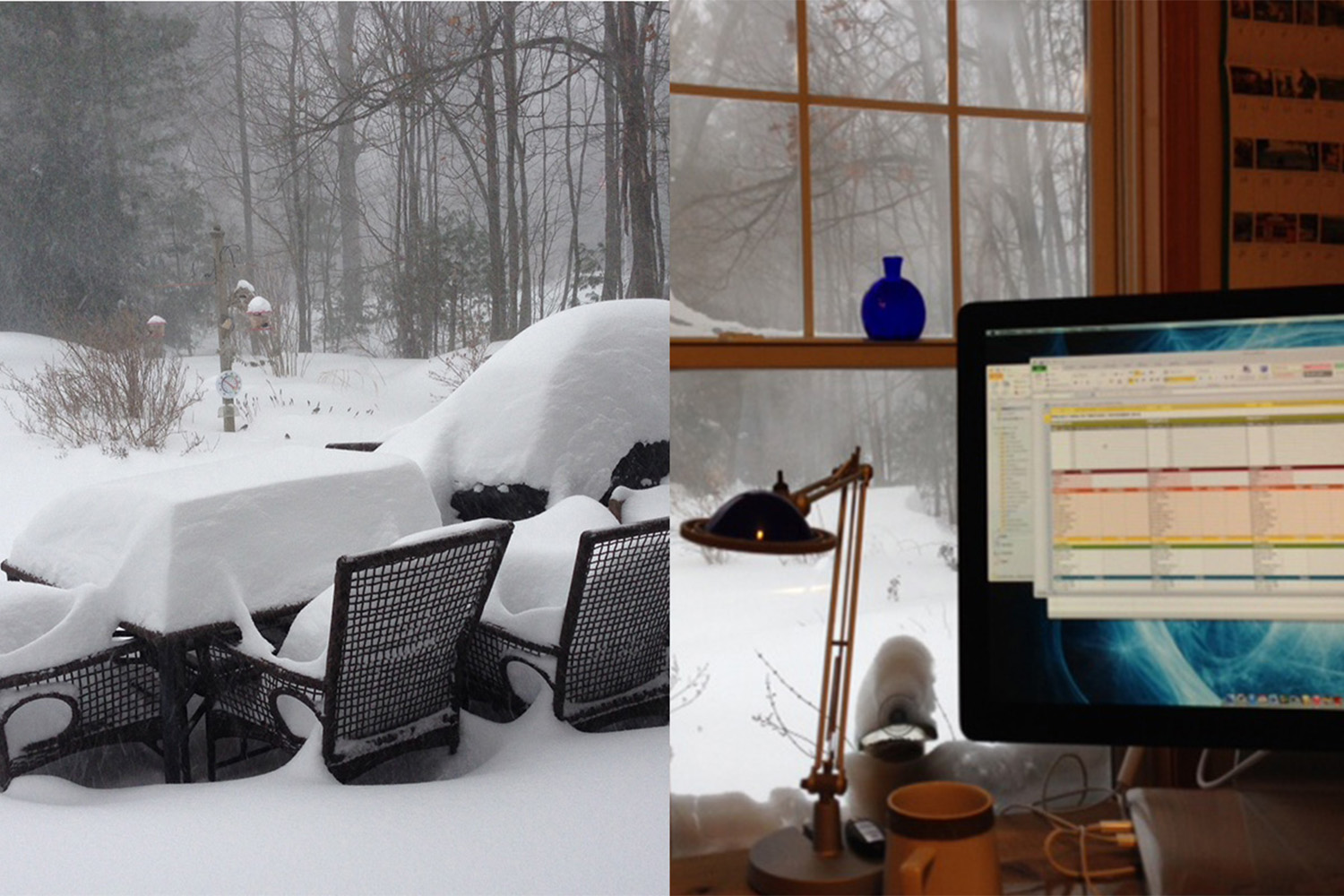 Amy took a break from her work to observe the snowfall in Rutland, MA.