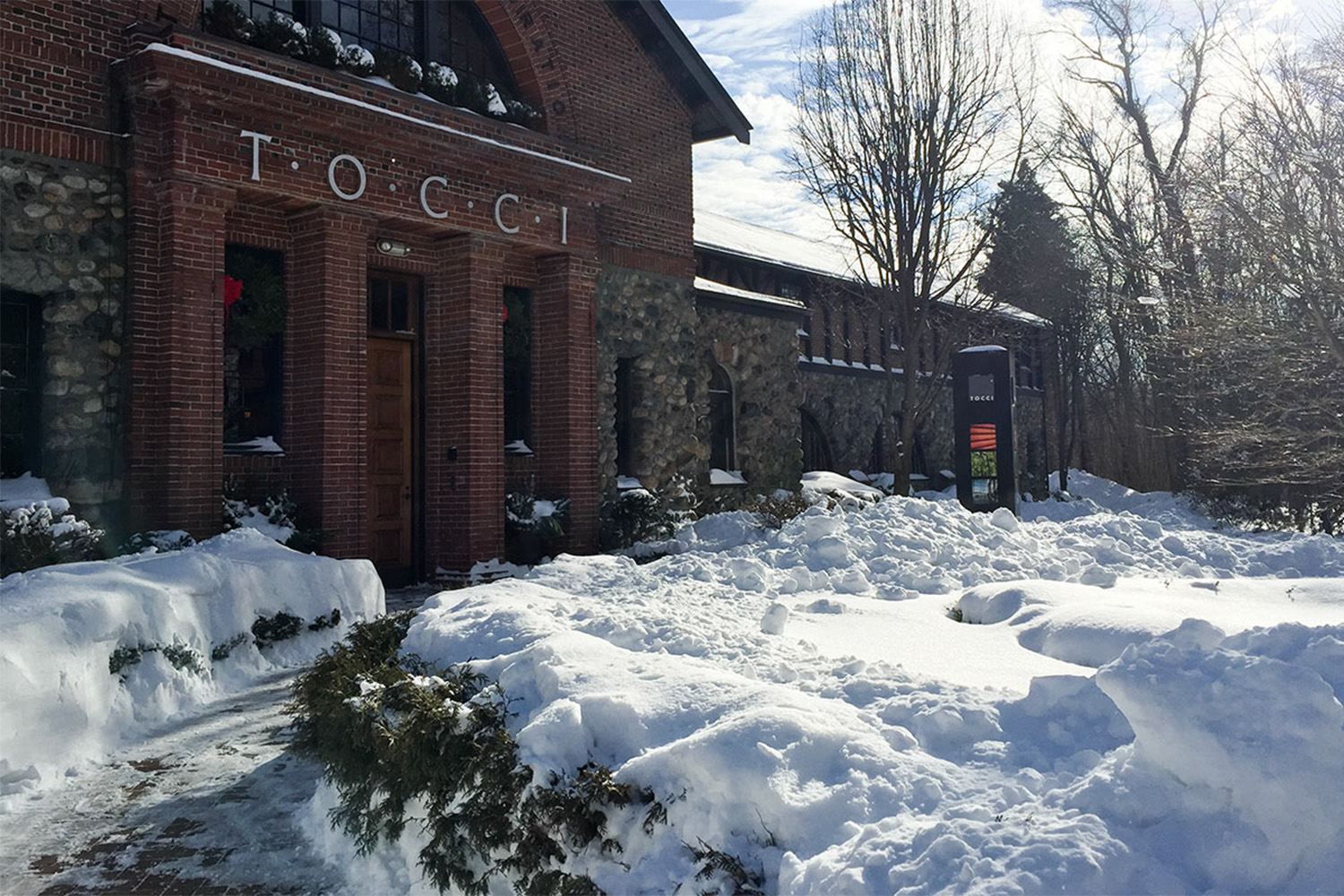 The Tocci office building with snow out front  