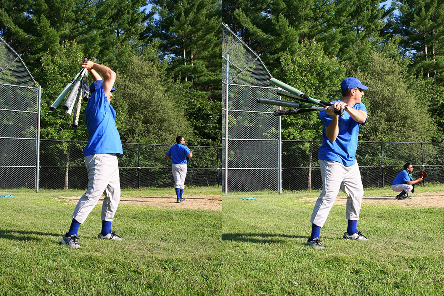 Joe Ferolito swinging around baseball bats 