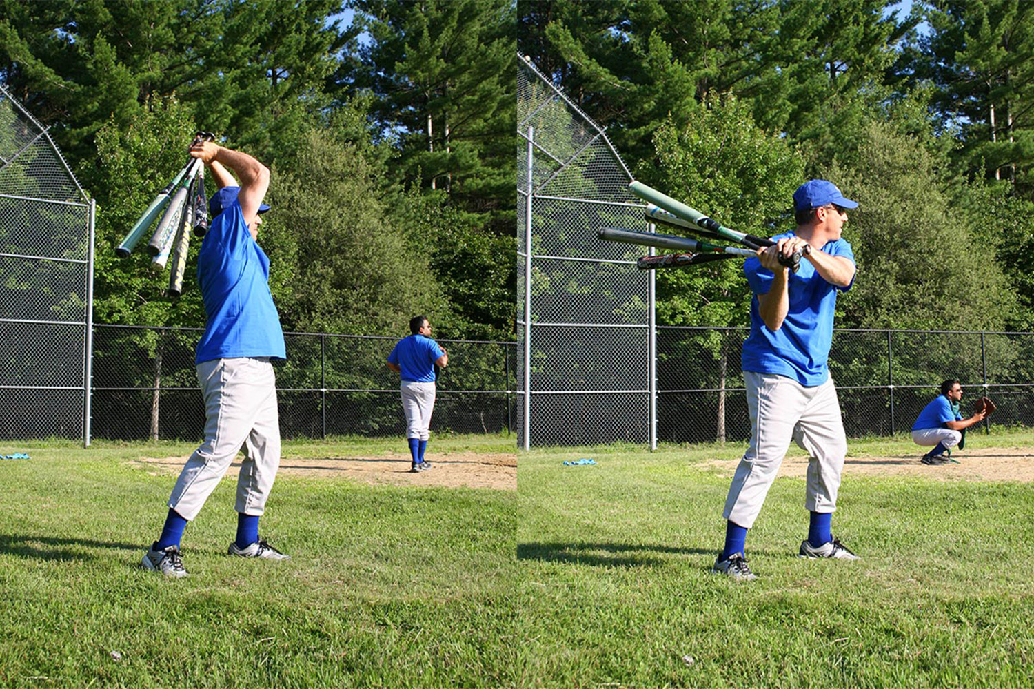 Joe Ferolito swinging around baseball bats