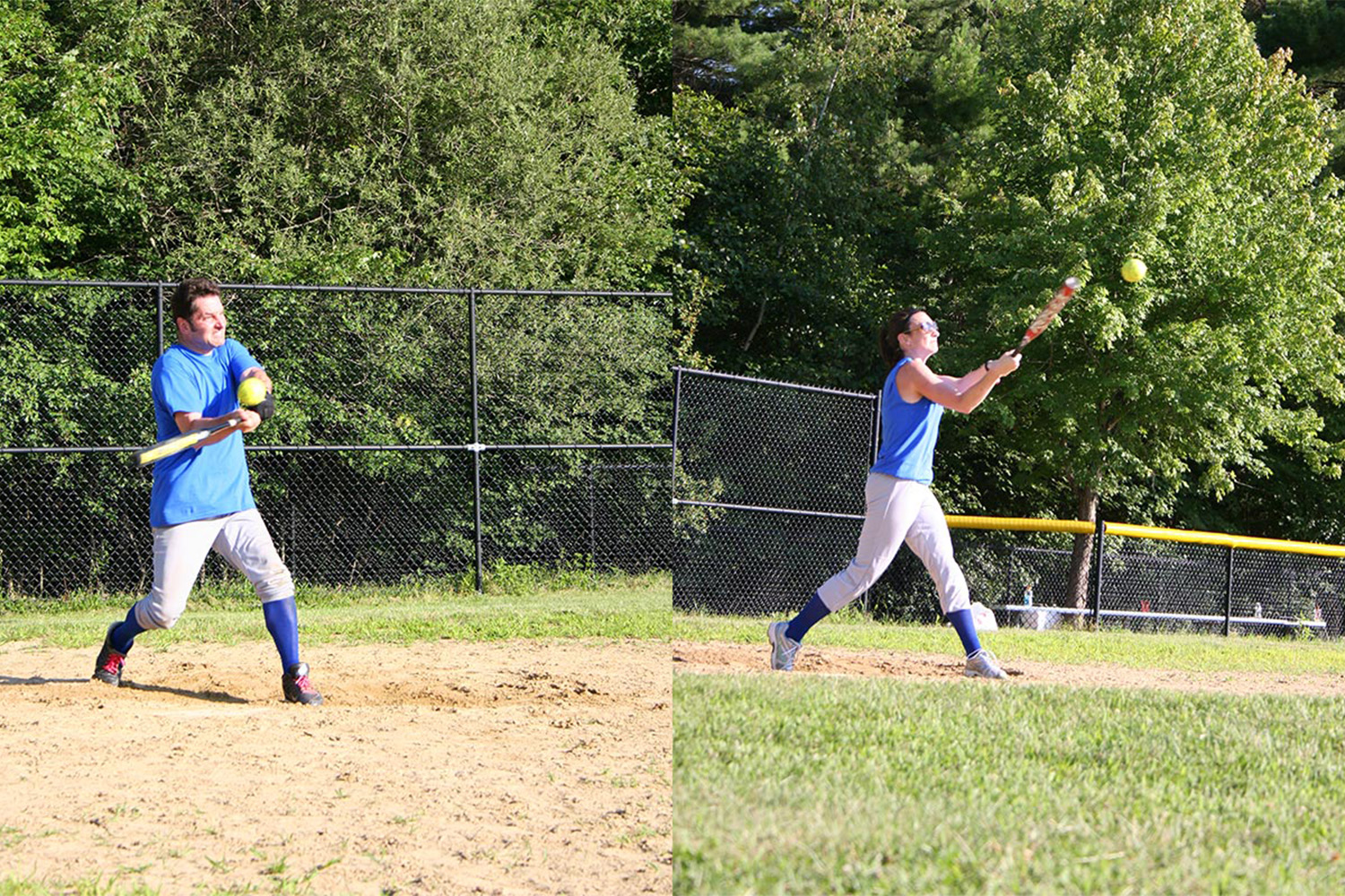 VJ and Katie swing baseball bats 