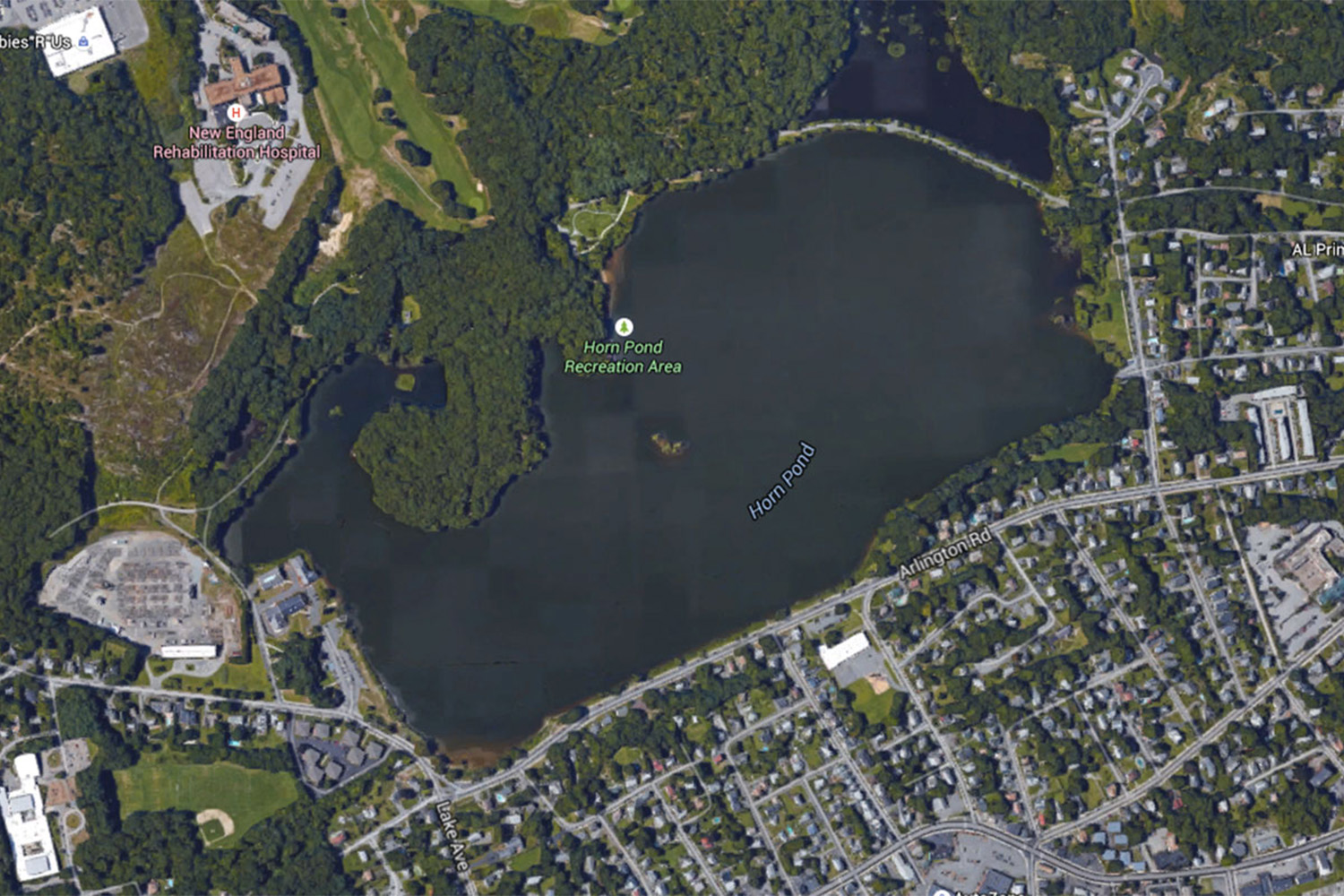 Google Maps view of Horn Pond 