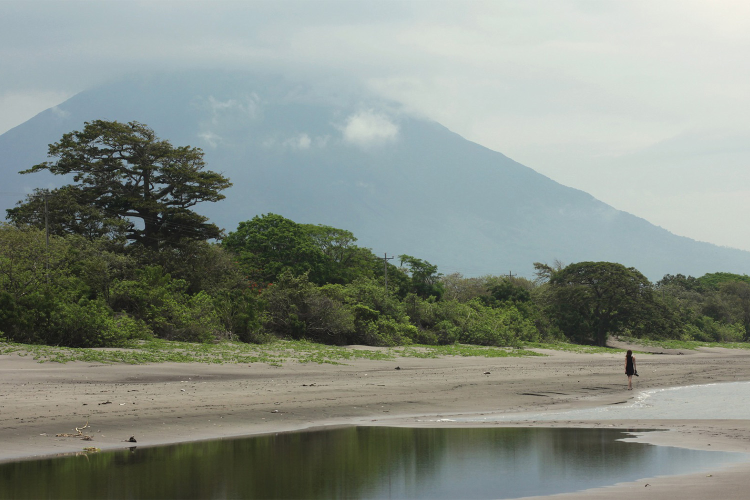 view of volcano at Ometepe, Nicaragua, on a misty day 