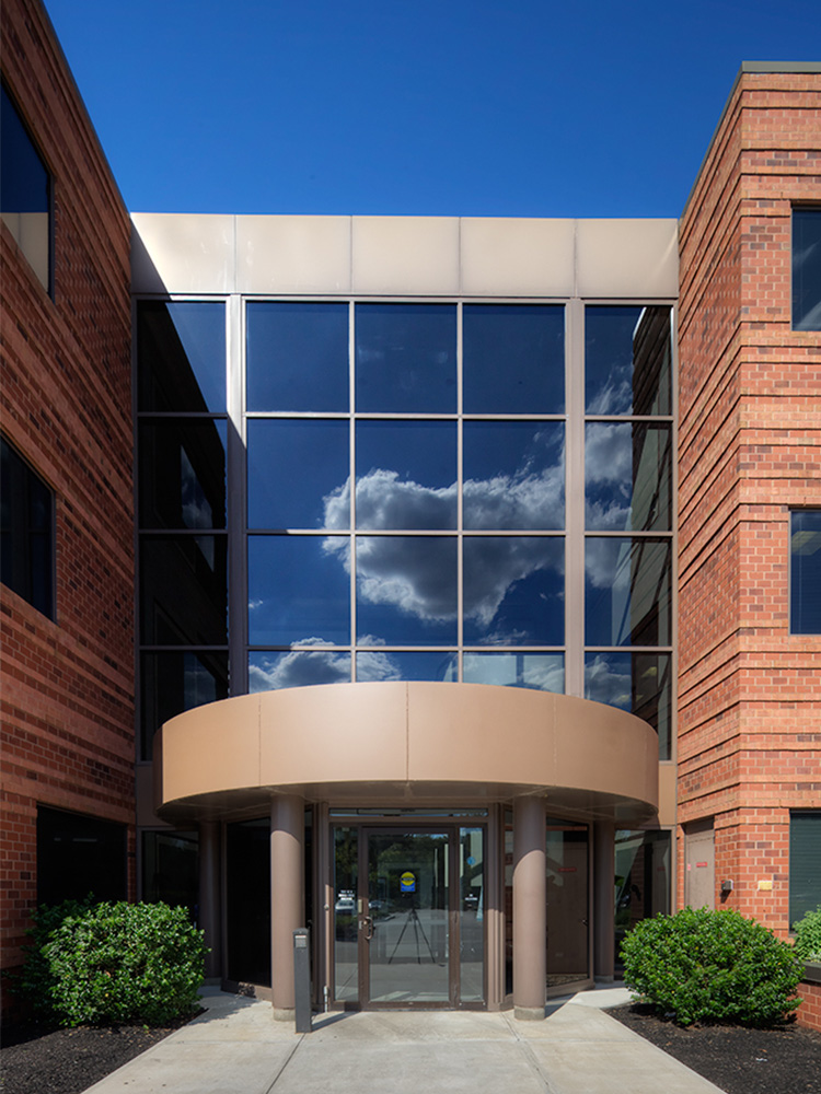 frontal view of building entrance at hospital 