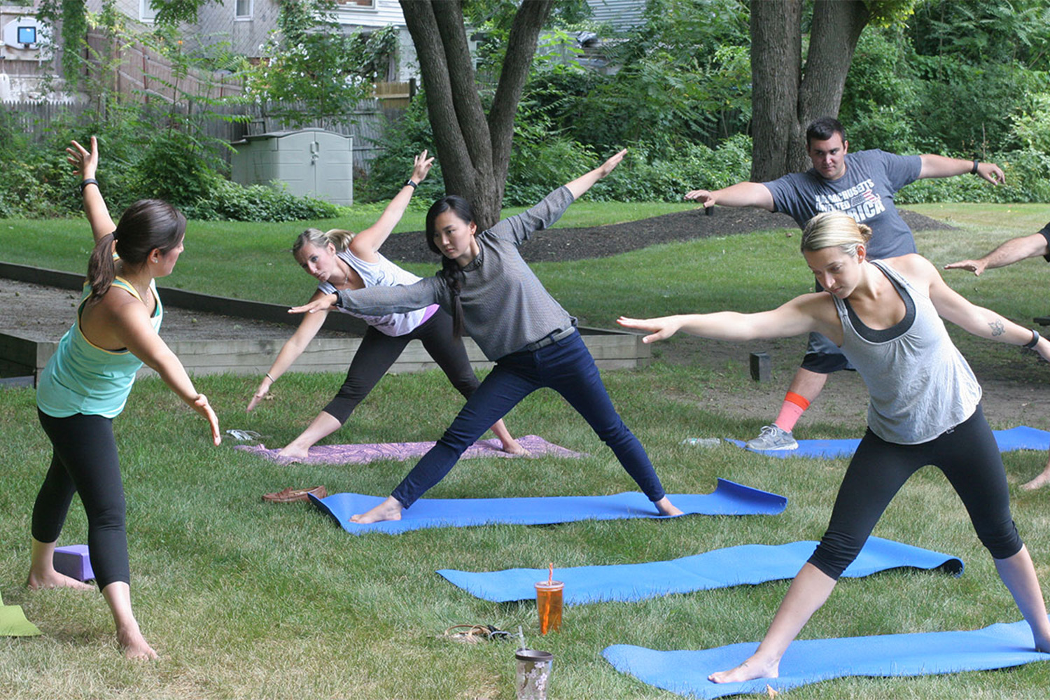 Tocci employees do yoga with Vanessa