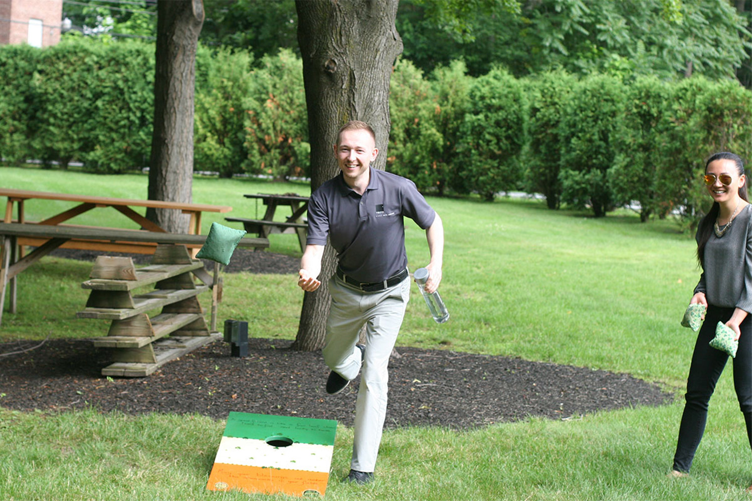 Tocci employees playing cornhole 