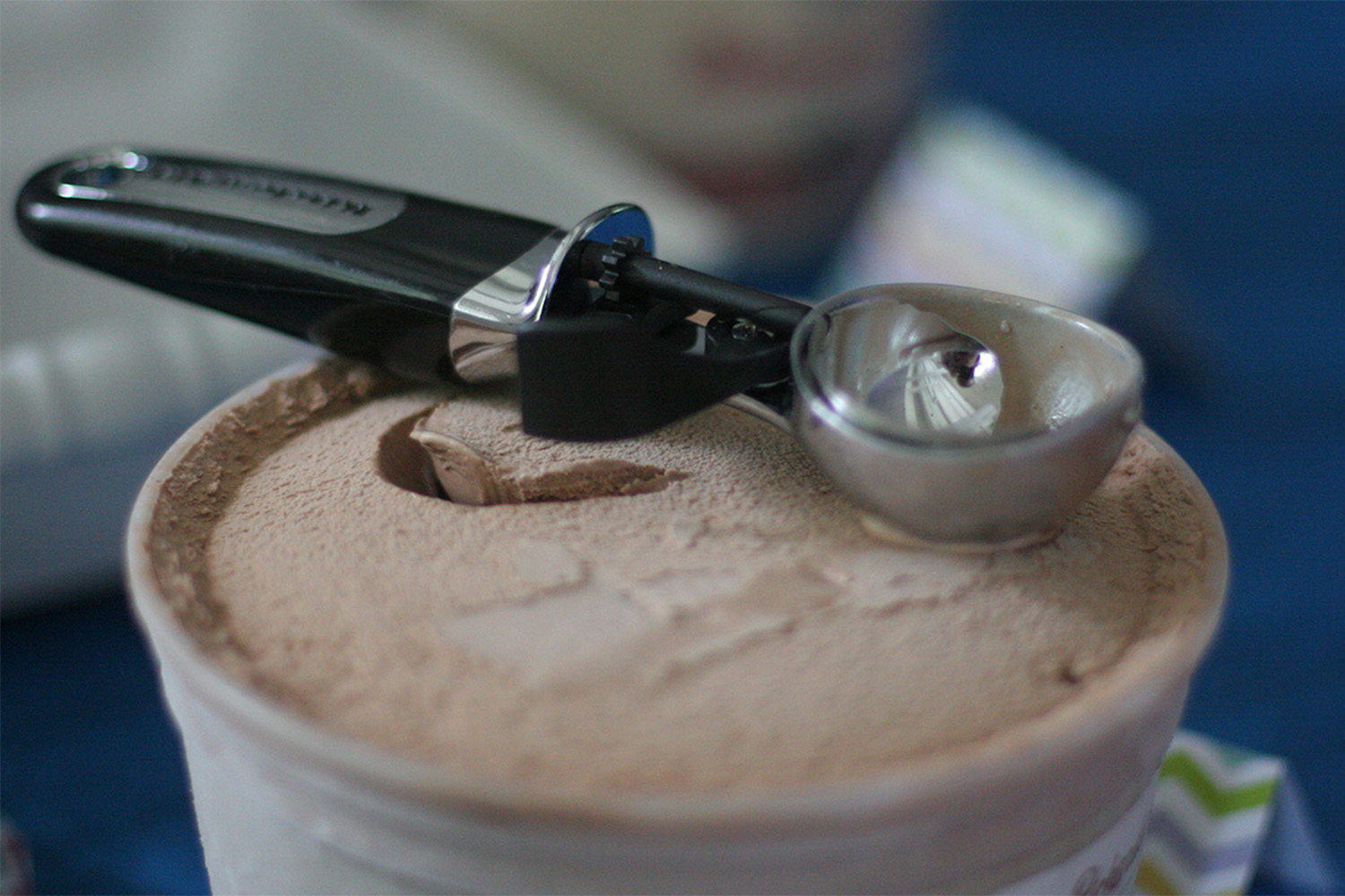 Tub of chocolate ice cream 