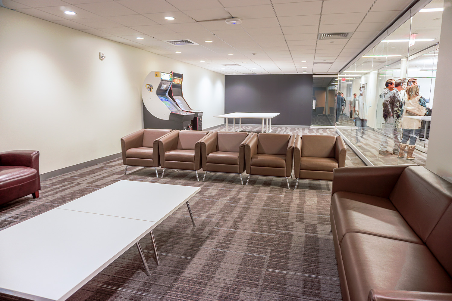 long view of play room at Sovos Compliance office