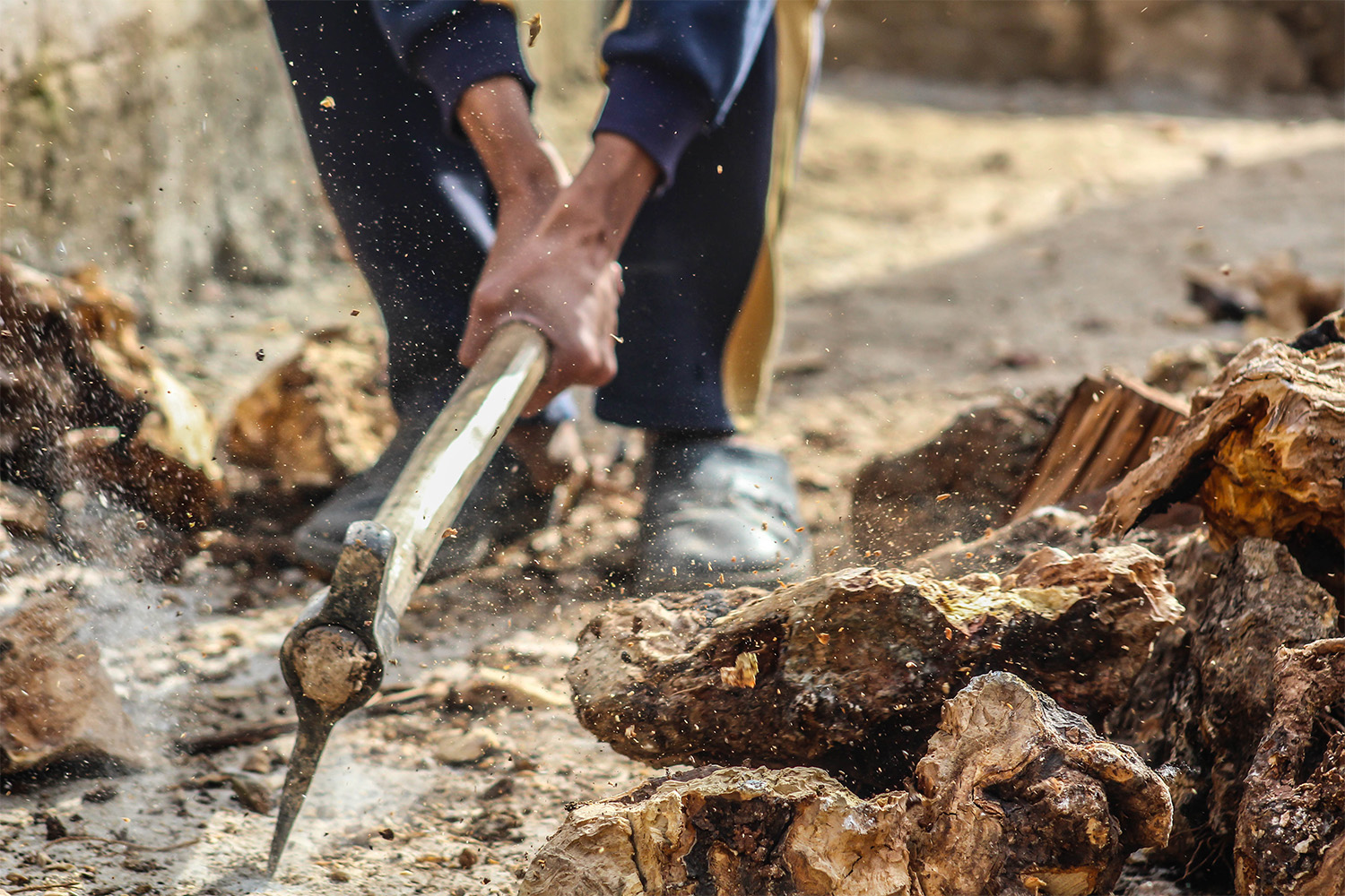 a man chopping wood