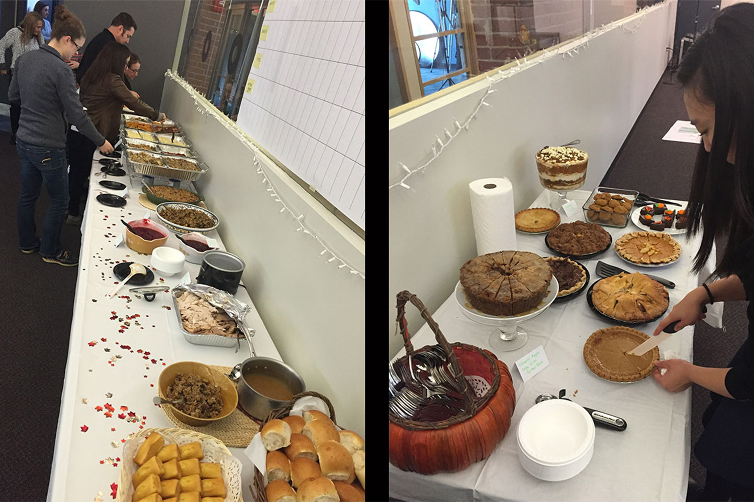 open buffet of Thanksgiving food at the Tocci office