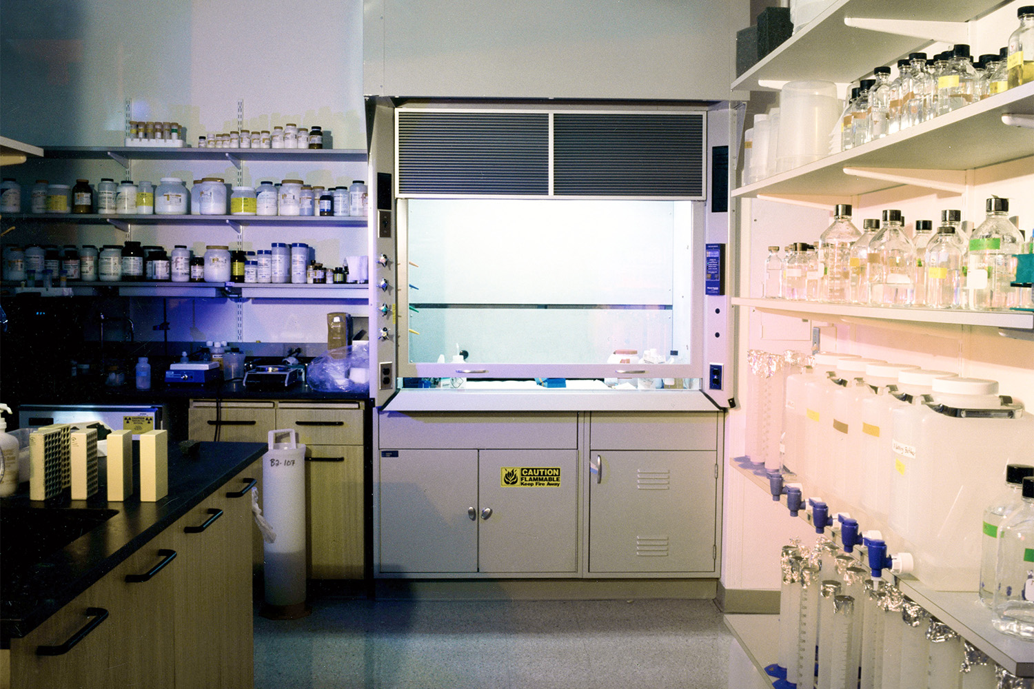 view of a laboratory, seen from walkway 