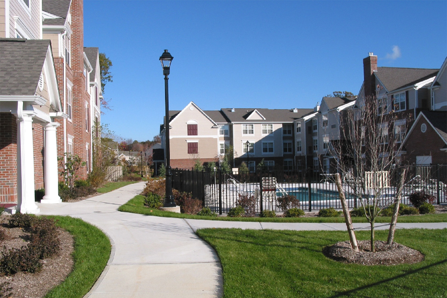 view of the residence inn hotel, seen from the walkway 