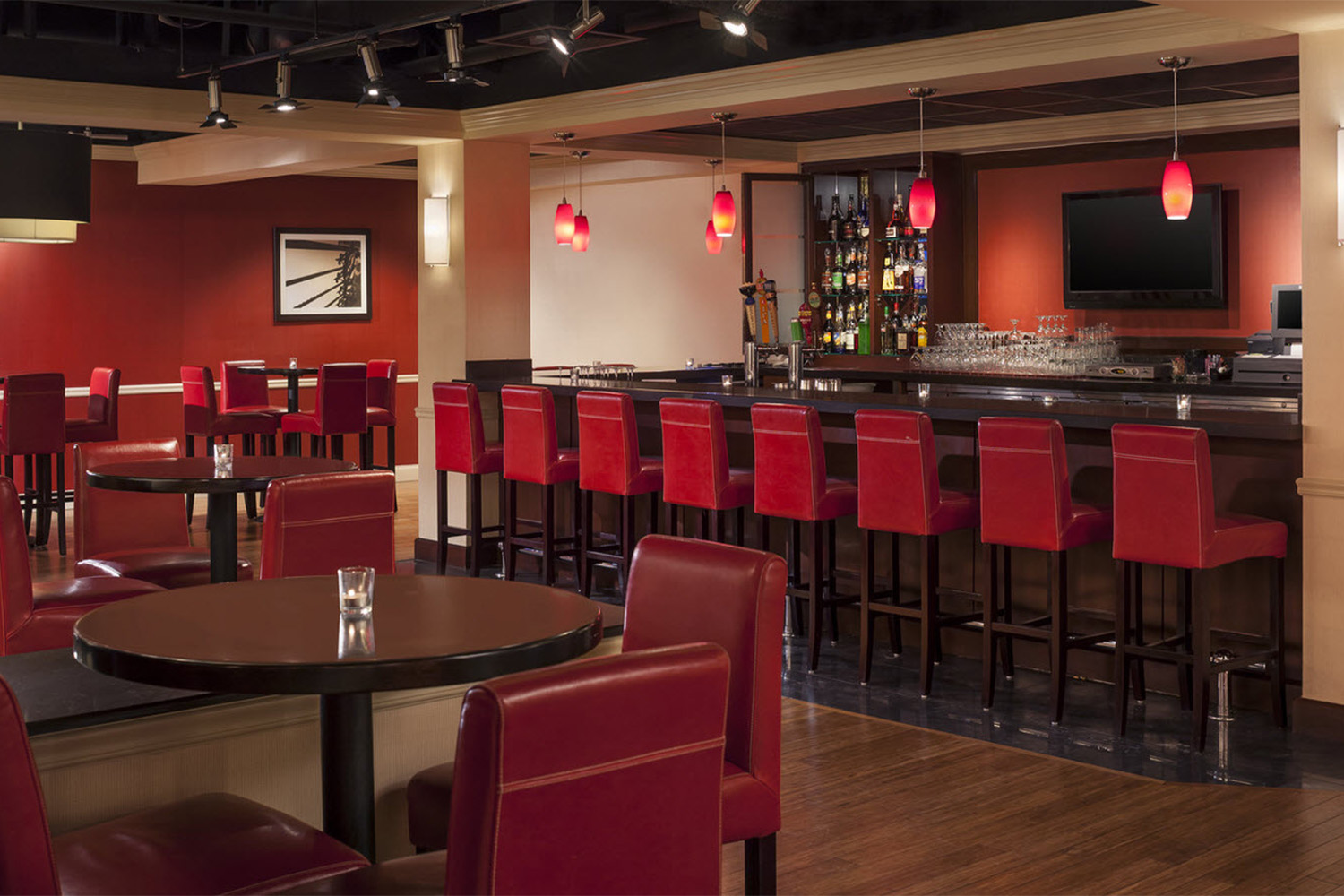 bar area, with red detailing 