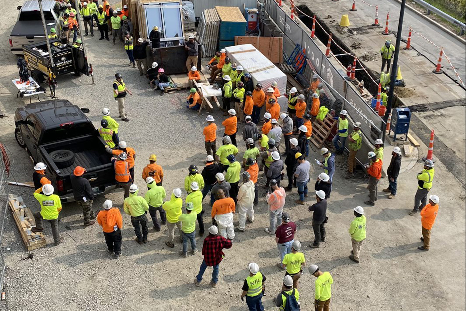 aerial view of TOCCI construction workers 