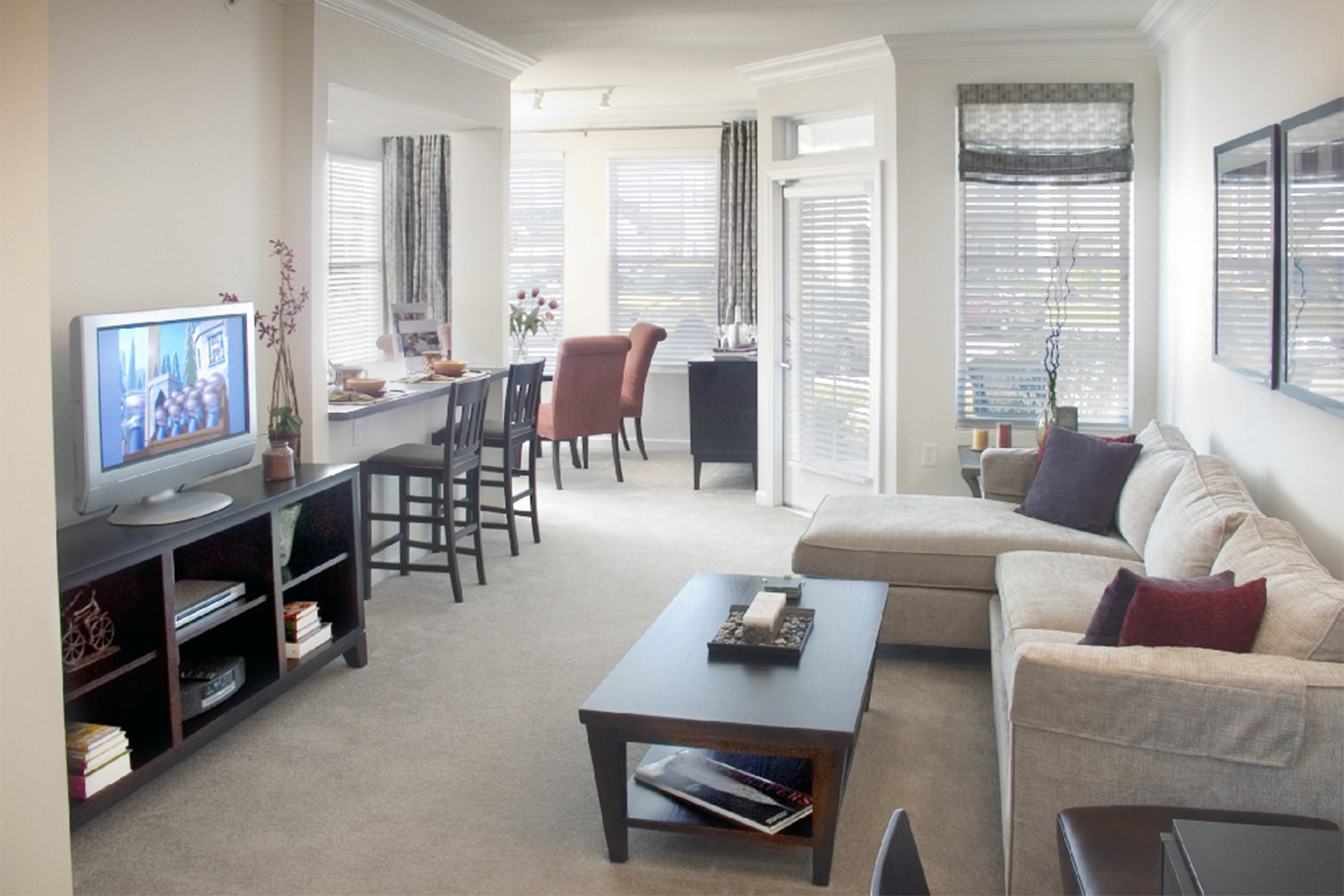 living room area with several windows allowing ample light in