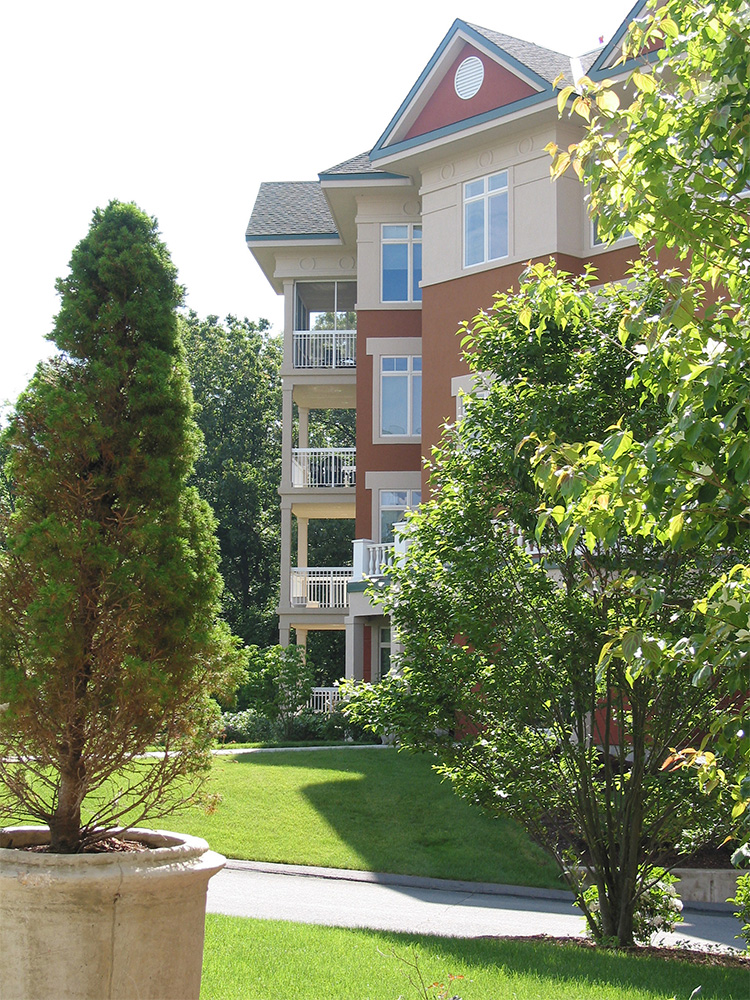 side view of exterior entrance into red building 